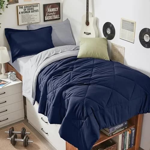 HEVUMYI 5-Piece Twin Comforter Set Navy Blue & Grey 173cm x 224cm (68" x 88") | Cloud-Like Microfiber Bedding for All Seasons thumbnail 1