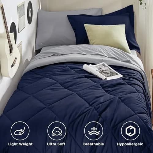 HEVUMYI 5-Piece Twin Comforter Set Navy Blue & Grey 173cm x 224cm (68" x 88") | Cloud-Like Microfiber Bedding for All Seasons thumbnail 2