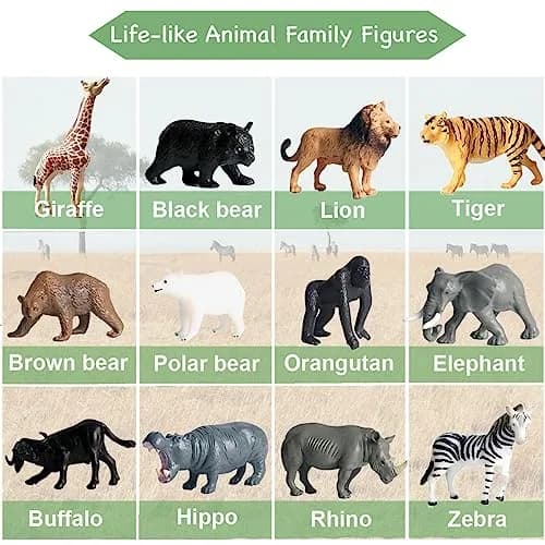 RUSON 12 Pcs Mini Safari Animals Figures Toys | Realistic Jungle Zoo Animal Figurines for Kids thumbnail 2