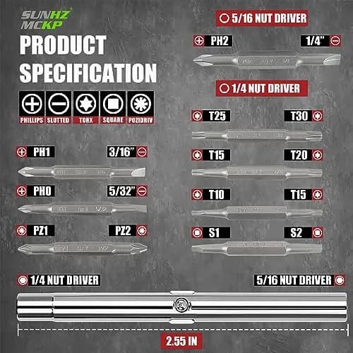 SUNHZ MCKP 18-in-1 Multi-Bit Screwdriver Set with Magnetizer & Storage Bag | Slotted, Phillips, Pozi, Torx, Square, Nut Driver thumbnail 2