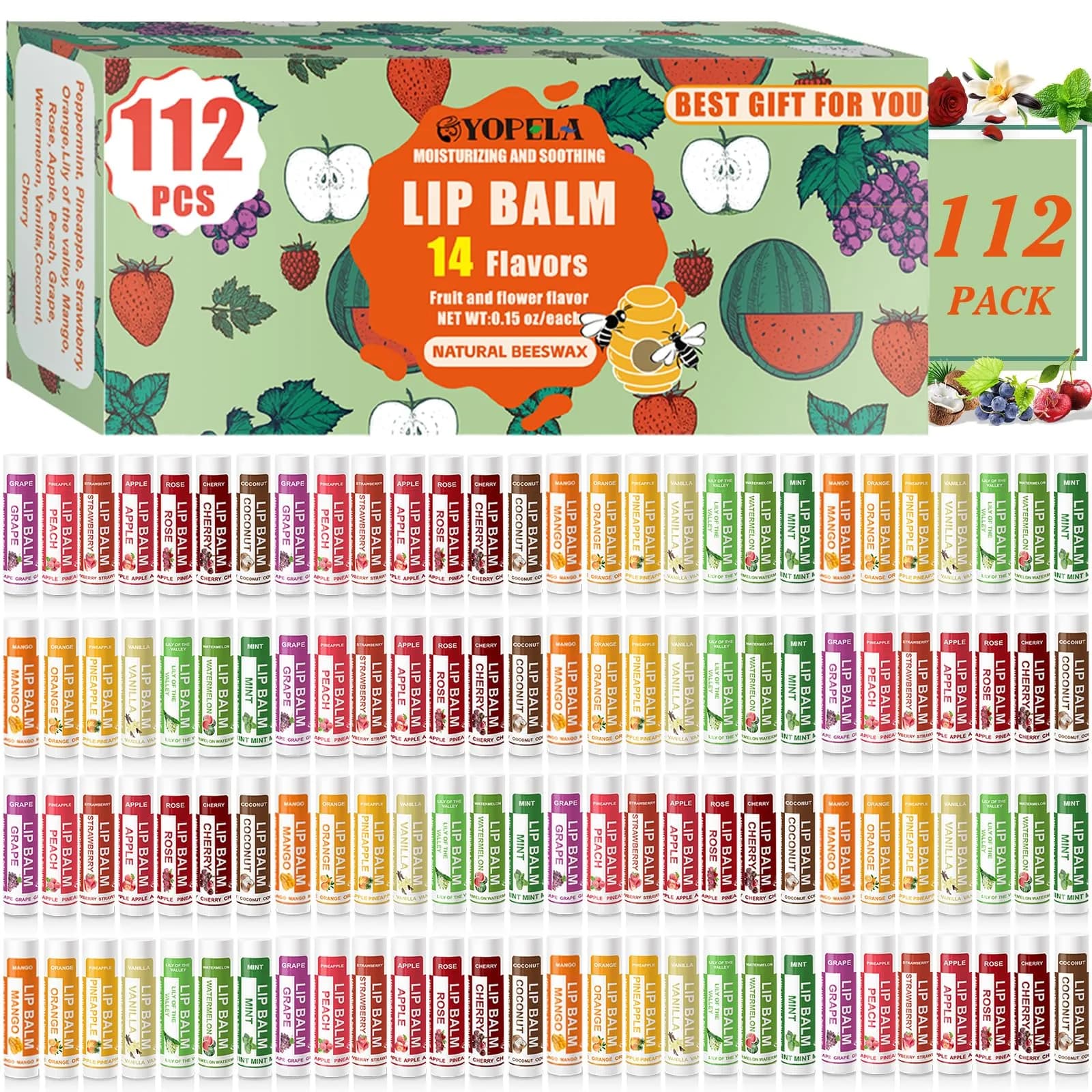 Yopela 112 Pack Natural Lip Balm | Hydrating, Soothing & Repairing Lip Care with Vitamin E & Coconut Oil