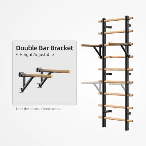 DHT Double Bar Bracket for Swedish Ladder | Adjustable Upper Body Exercise Accessory thumbnail 2