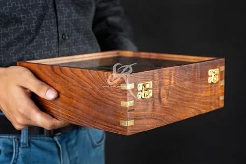 Royal Craft Expertise 9 Slot Handmade Wooden Watch Case | Indian Rosewood Timepiece Organizer with Glass Lid thumbnail 6