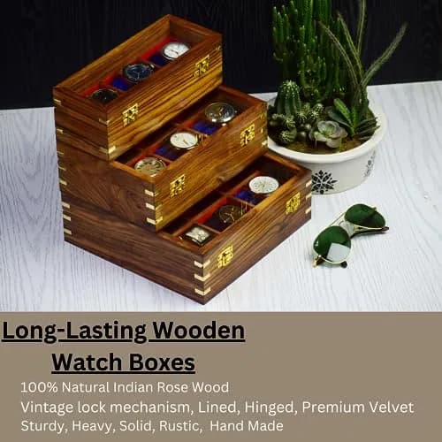 Royal Craft Expertise 9 Slot Handmade Wooden Watch Case | Indian Rosewood Timepiece Organizer with Glass Lid thumbnail 7