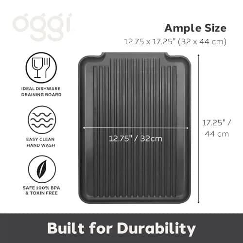 Oggi Black Dish Drain Board & Drying Rack Tray 43.8cm (17.25") | Ideal Rigid Drainboard for Kitchen Counters thumbnail 2
