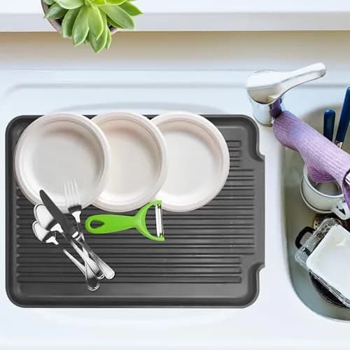 Oggi Black Dish Drain Board & Drying Rack Tray 43.8cm (17.25") | Ideal Rigid Drainboard for Kitchen Counters thumbnail 3