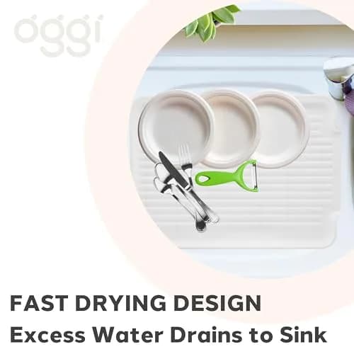 Oggi White Rigid Dish Drain Board & Drying Tray 44cm x 31.7cm (17.25 x 12.75'') | Drains Water Directly to Sink thumbnail 4