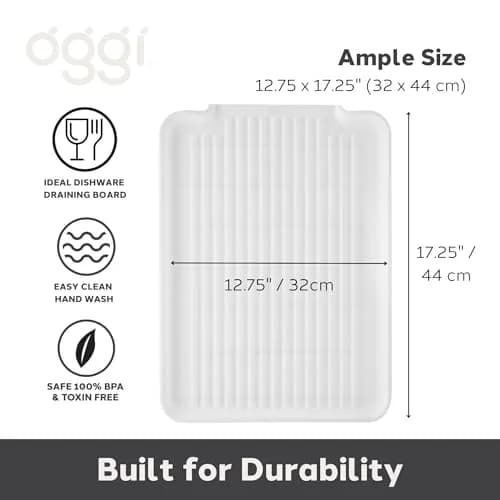 Oggi White Rigid Dish Drain Board & Drying Tray 44cm x 31.7cm (17.25 x 12.75'') | Drains Water Directly to Sink thumbnail 2
