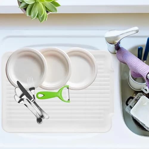 Oggi White Rigid Dish Drain Board & Drying Tray 44cm x 31.7cm (17.25 x 12.75'') | Drains Water Directly to Sink thumbnail 3