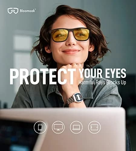 Bloomoak Blue Light Blocking Glasses - Yellow Lens - 58mm Lens Width, 145mm Arm Length | Filters 99% Blue-Green Light for Sleep & Gaming thumbnail 2