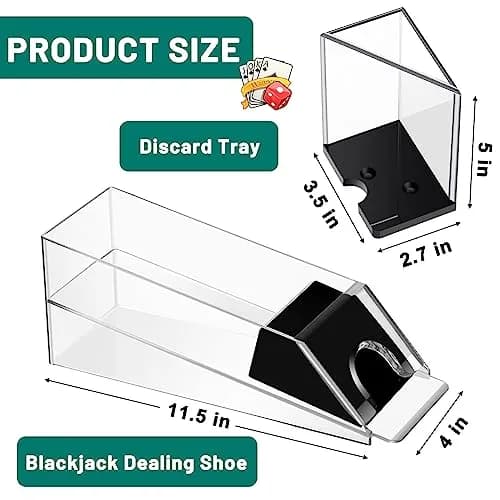 Honoson 6 Deck Blackjack Shoe and Discard Tray Set - Clear Acrylic | Casino Game Accessories thumbnail 2