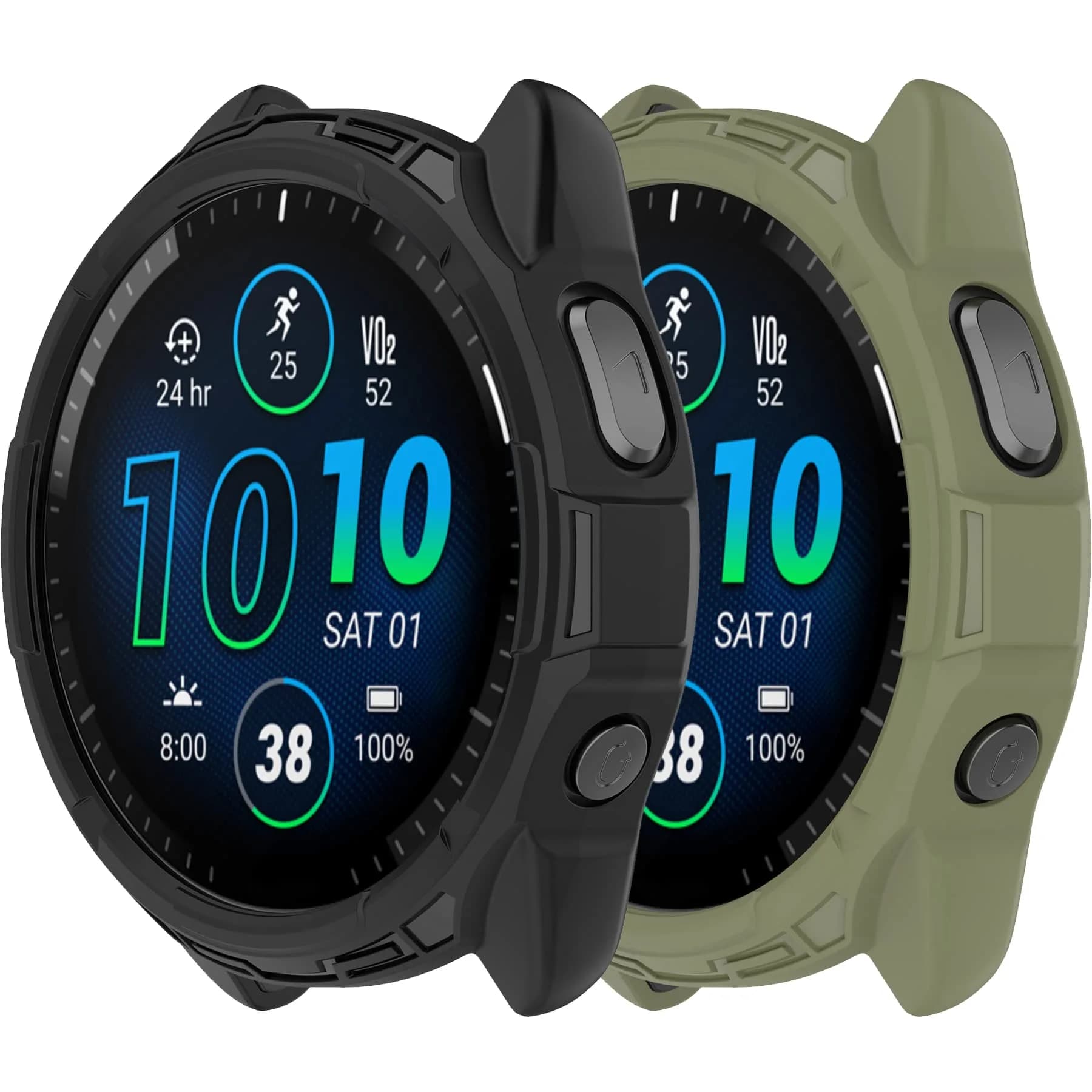 Chofit Soft TPU Case for Garmin Forerunner 965 | Black & Orange, Lightweight Protective Shell — Black&ArmyGreen
