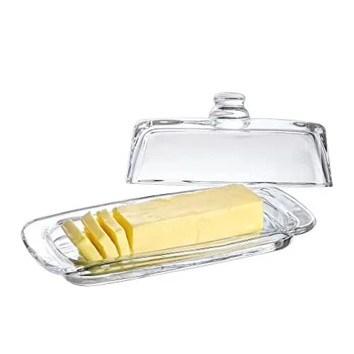 QFkris Art Glass Butter Dish with Lid, 20.32 cm (8 inches) Rectangular Clear | Keeps Butter Fresher for Longer thumbnail 1