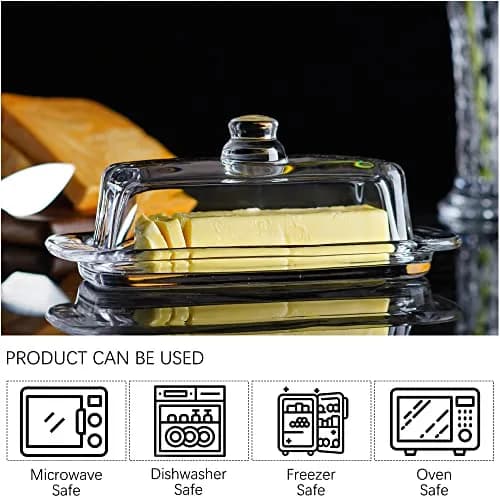 QFkris Art Glass Butter Dish with Lid, 20.32 cm (8 inches) Rectangular Clear | Keeps Butter Fresher for Longer thumbnail 4