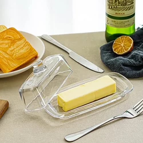 QFkris Art Glass Butter Dish with Lid, 20.32 cm (8 inches) Rectangular Clear | Keeps Butter Fresher for Longer thumbnail 5