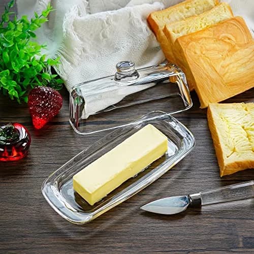 QFkris Art Glass Butter Dish with Lid, 20.32 cm (8 inches) Rectangular Clear | Keeps Butter Fresher for Longer thumbnail 6