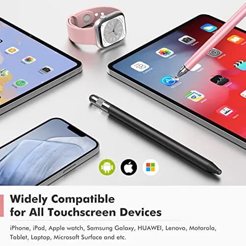 MEKO 3-in-1 Universal Stylus Pen for Touchscreens, 2-Pack Black/Rose Gold | Highly Sensitive Disc & Rubber Tips thumbnail 5