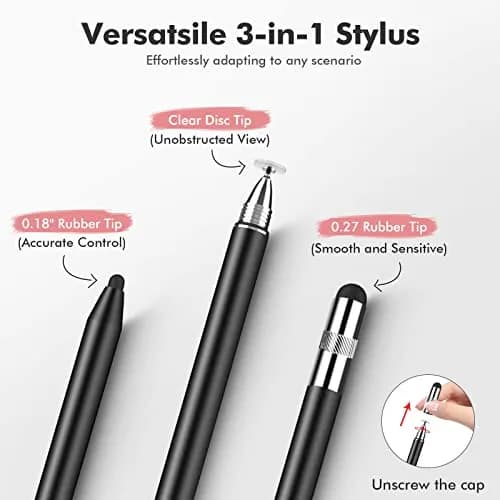 MEKO 3-in-1 Universal Stylus Pen for Touchscreens, 2-Pack Black/Rose Gold | Highly Sensitive Disc & Rubber Tips thumbnail 2