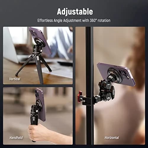NEEWER Magnetic Phone Tripod Mount Adapter with 1/4" Holes & 600g Load Capacity | Black Aluminum Alloy thumbnail 4