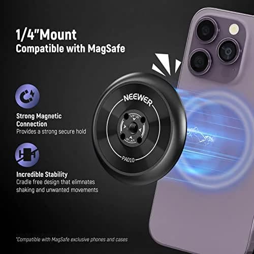 NEEWER Magnetic Phone Tripod Mount Adapter with 1/4" Holes & 600g Load Capacity | Black Aluminum Alloy thumbnail 2