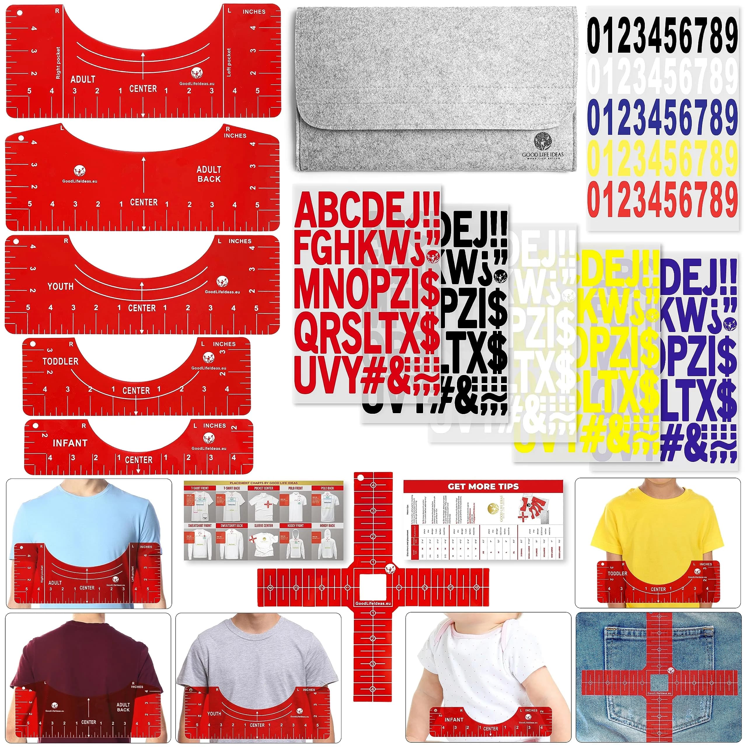 Good Life Ideas T-Shirt Ruler Guide for Vinyl Alignment - Set of 7 with Organizer Case — Set of 5