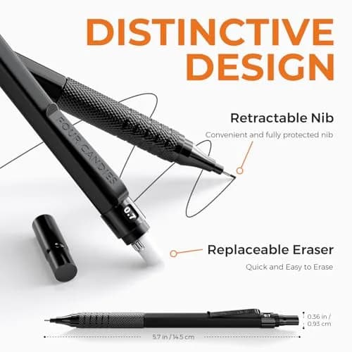Four Candies Metal Mechanical Pencil Set 0.5mm & 0.7mm (4-Pack) | Smooth Writing, Anti-Skid Grip, Bulk Lead Refills thumbnail 2