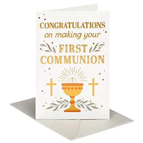 American Greetings First Communion Congratulations Card | Religious Chalice Design, Gold Foil Lettering, 4.625 x 6.75 in. thumbnail 1