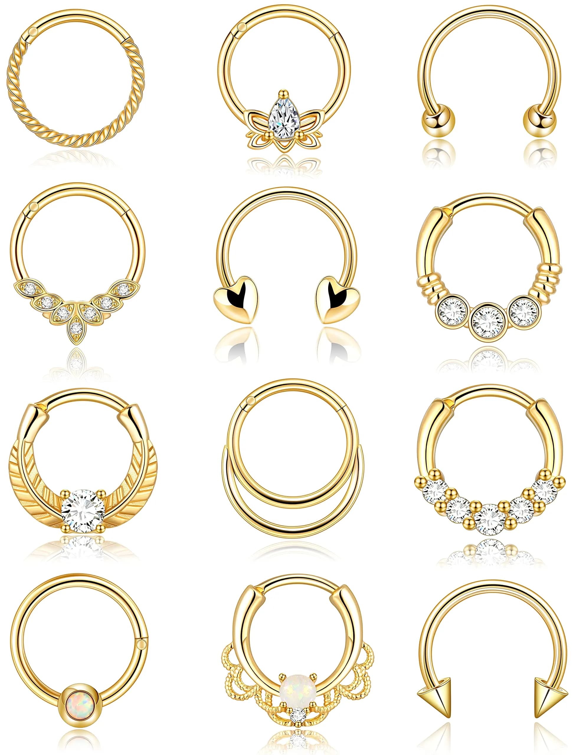 Zankulas Septum Ring 16g Gold Clicker | 12 Styles in One Order — Gold