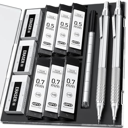 Four Candies Metal Mechanical Pencil Set 0.5mm & 0.7mm (2-Pack) | Smooth Writing Instrument for Students & Professionals thumbnail 1