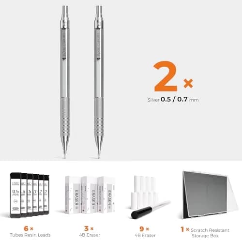 Four Candies Metal Mechanical Pencil Set 0.5mm & 0.7mm (2-Pack) | Smooth Writing Instrument for Students & Professionals thumbnail 6