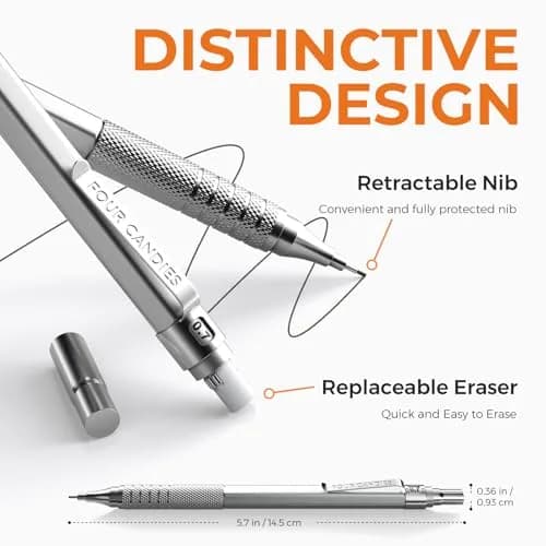 Four Candies Metal Mechanical Pencil Set 0.5mm & 0.7mm (2-Pack) | Smooth Writing Instrument for Students & Professionals thumbnail 3