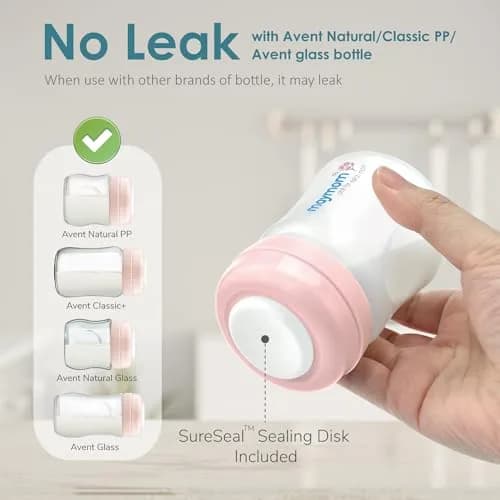 Maymom Screw Lids Aka Travel Caps with Rewritable Sealing Disc 6 Count (Pink) | Compatible with Avent Bottles thumbnail 5