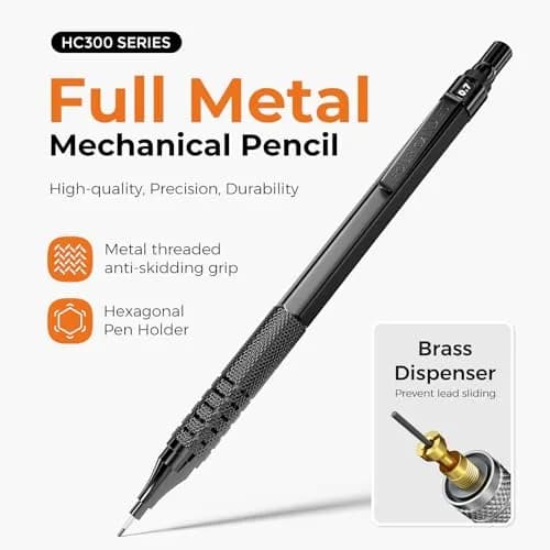 Four Candies Metal Mechanical Pencils Set 0.5mm & 0.7mm (2-Pack, Black) | Smooth Writing & Durable Leads thumbnail 3