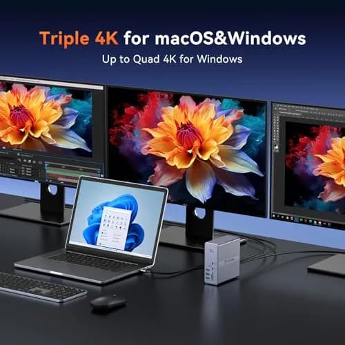 Tobenone DisplayLink Docking Station 3 Monitors 18 Ports | Triple 4K@60Hz, 120W Power Adapter thumbnail 5