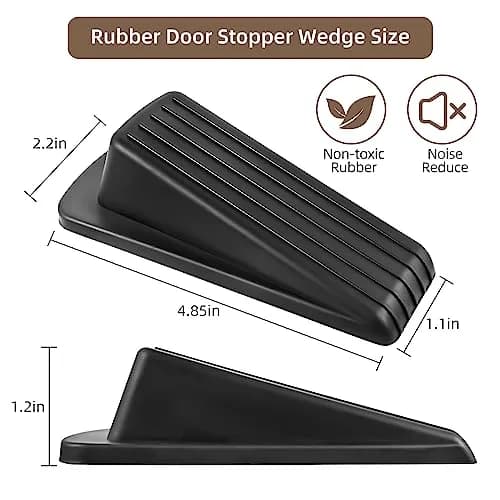 JZWBLILY Black 4 Pack Door Stopper Wedge | Heavy Duty Rubber Floor Stopper for All Surfaces thumbnail 2