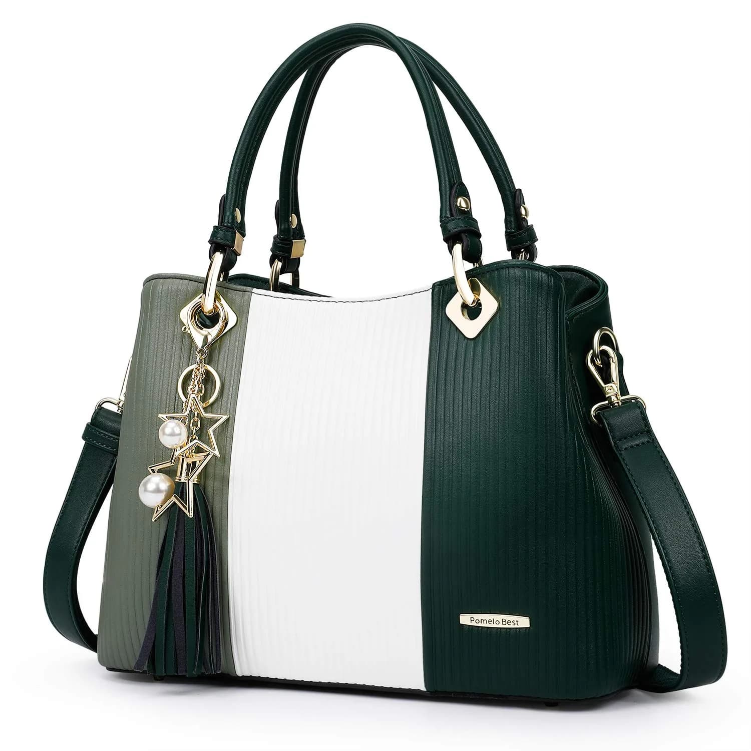 Pomelo Best Top-Handle Handbag for Women with Multiple Pockets | Stylish & Spacious — Light Green/White/Dark Green