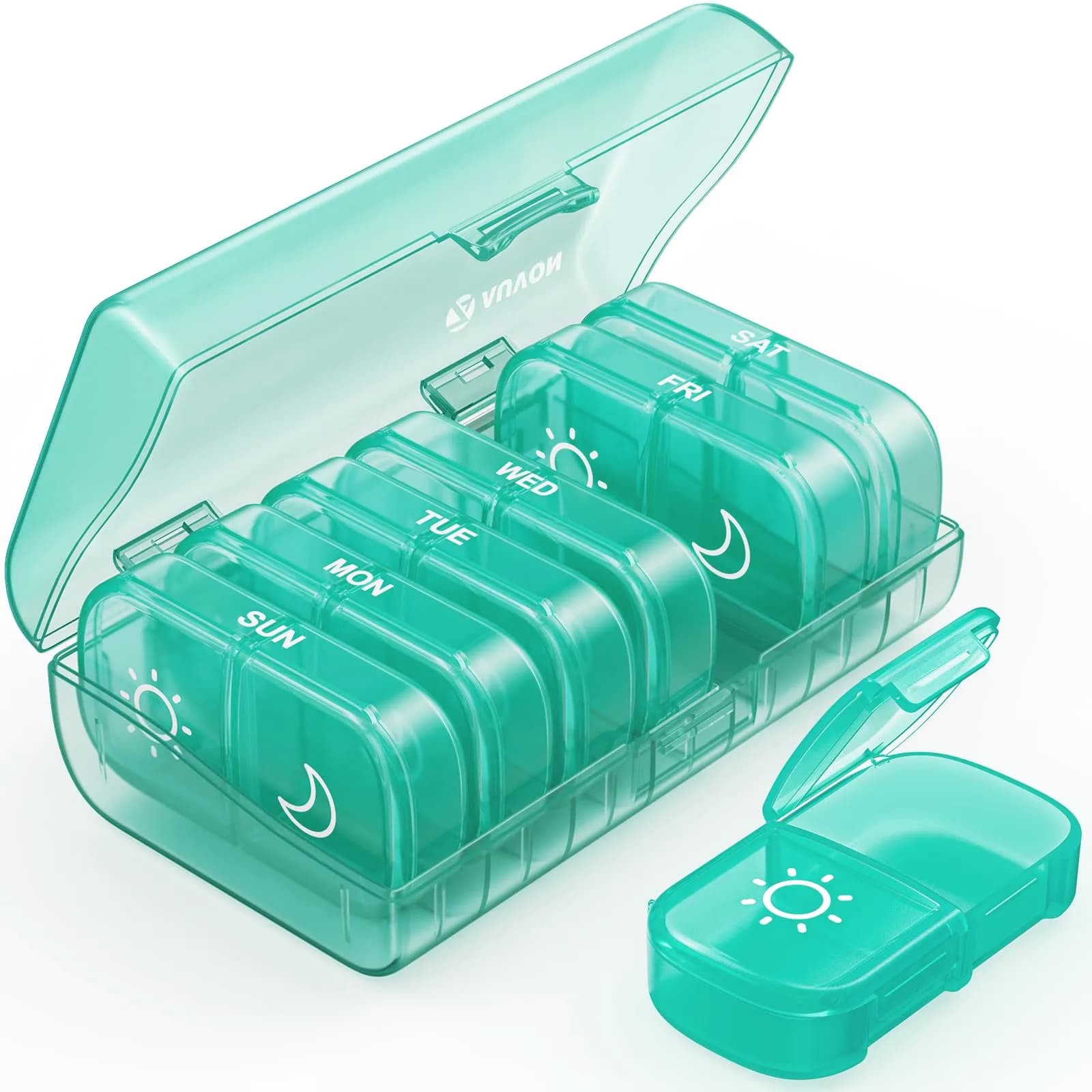 AUVON Weekly Pill Organizer 2 Times a Day, Cyan | Large Compartments for Vitamins & Supplements