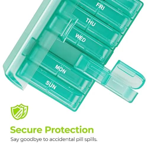 AUVON Weekly Pill Organizer 2 Times a Day, Cyan | Large Compartments for Vitamins & Supplements thumbnail 4