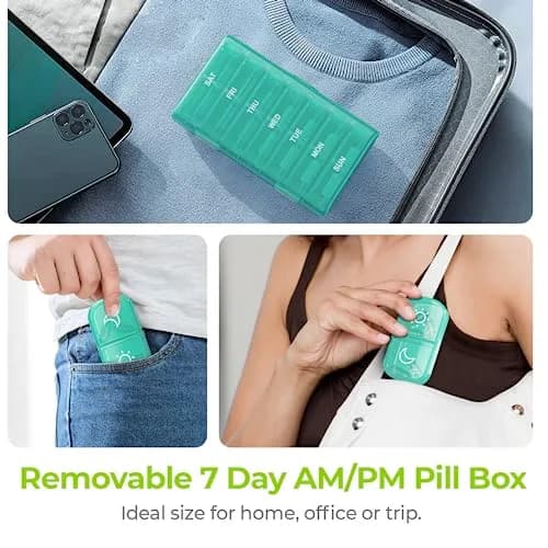 AUVON Weekly Pill Organizer 2 Times a Day, Cyan | Large Compartments for Vitamins & Supplements thumbnail 6