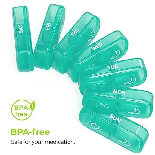 AUVON Weekly Pill Organizer 2 Times a Day, Cyan | Large Compartments for Vitamins & Supplements thumbnail 7