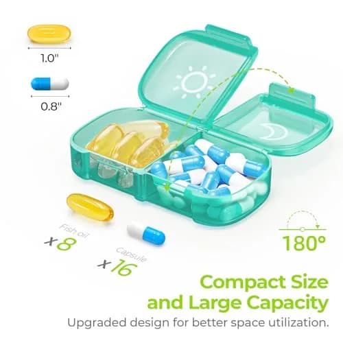AUVON Weekly Pill Organizer 2 Times a Day, Cyan | Large Compartments for Vitamins & Supplements thumbnail 2