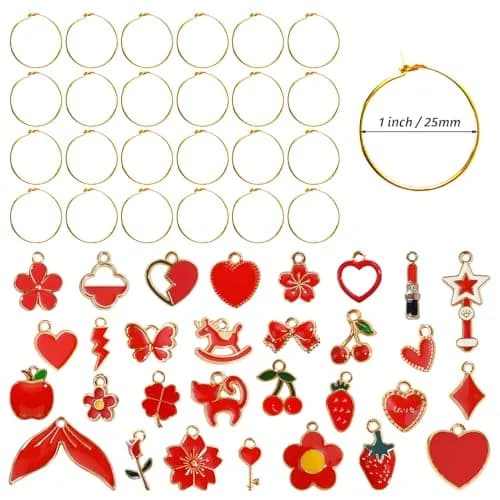 Macepason 30 Pieces Glass Charms & Markers | Red Festive & Versatile Wine Glass Identifier Drink Tags thumbnail 2