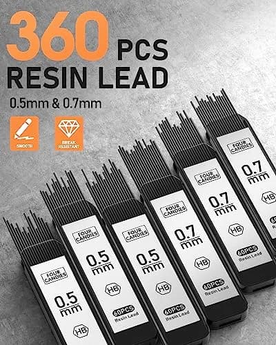 Four Candies Metal Mechanical Pencil Set 0.5mm & 0.7mm | Smooth Writing, Anti-Skid Grip, 360 Lead Refills thumbnail 4