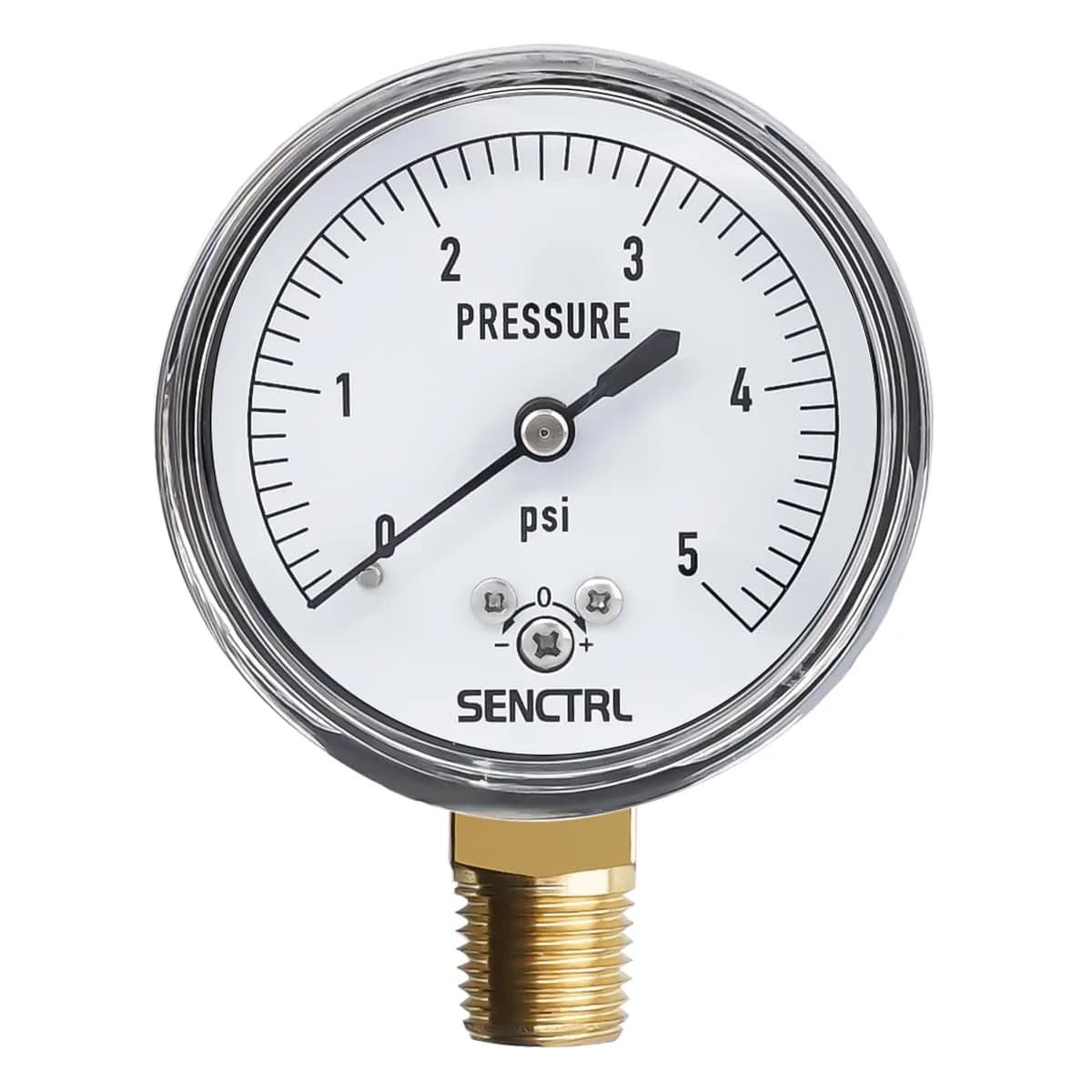 senctrl Pressure Gauge, 0-3 psi, Chrome Steel, 1/4" NPT Lower Mount | Low Pressure Test Tool — 0-138.5inH2O