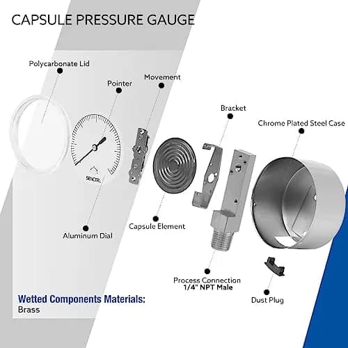 senctrl Pressure Gauge, 0-3 psi, Chrome Steel, 1/4" NPT Lower Mount | Low Pressure Test Tool thumbnail 3