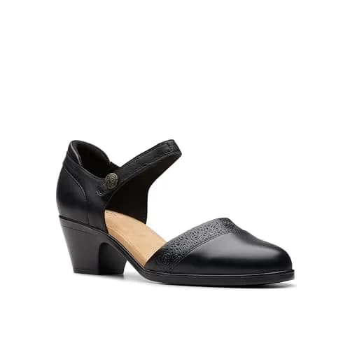 Clarks Collection Emily 2 Ketra Black Leather Pump 55mm (2.2 inch) Heel | Ultimate Comfort Foam Footbed thumbnail 8