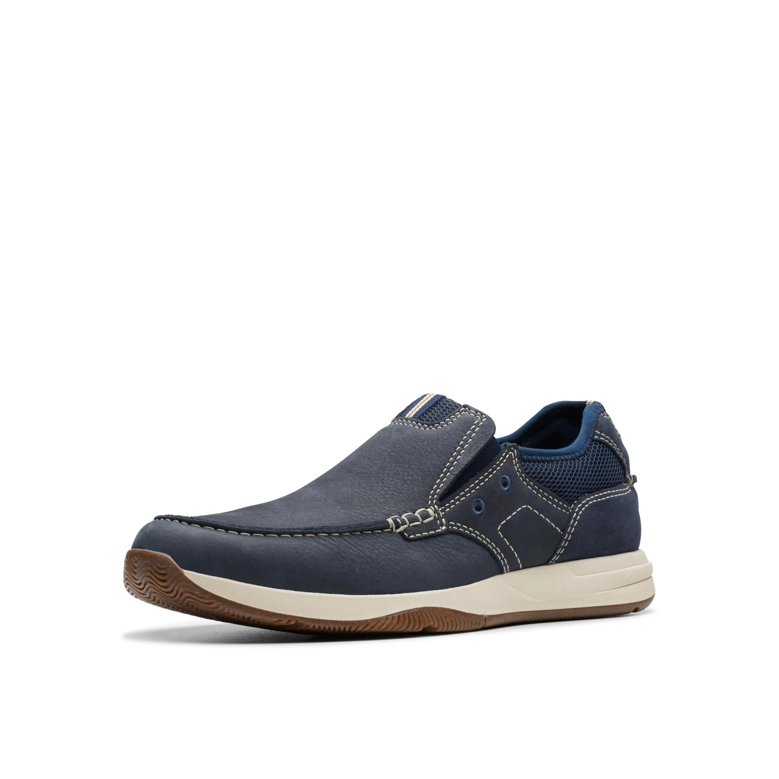 Clarks Sailview Step Navy Nubuck Leather Shoes | Slip-On Casual Loafers for Men - main product image