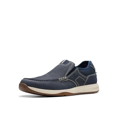 Clarks Sailview Step Navy Nubuck Leather Shoes | Slip-On Casual Loafers for Men thumbnail 1