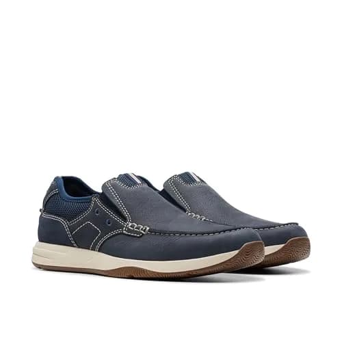 Clarks Sailview Step Navy Nubuck Leather Shoes | Slip-On Casual Loafers for Men thumbnail 5