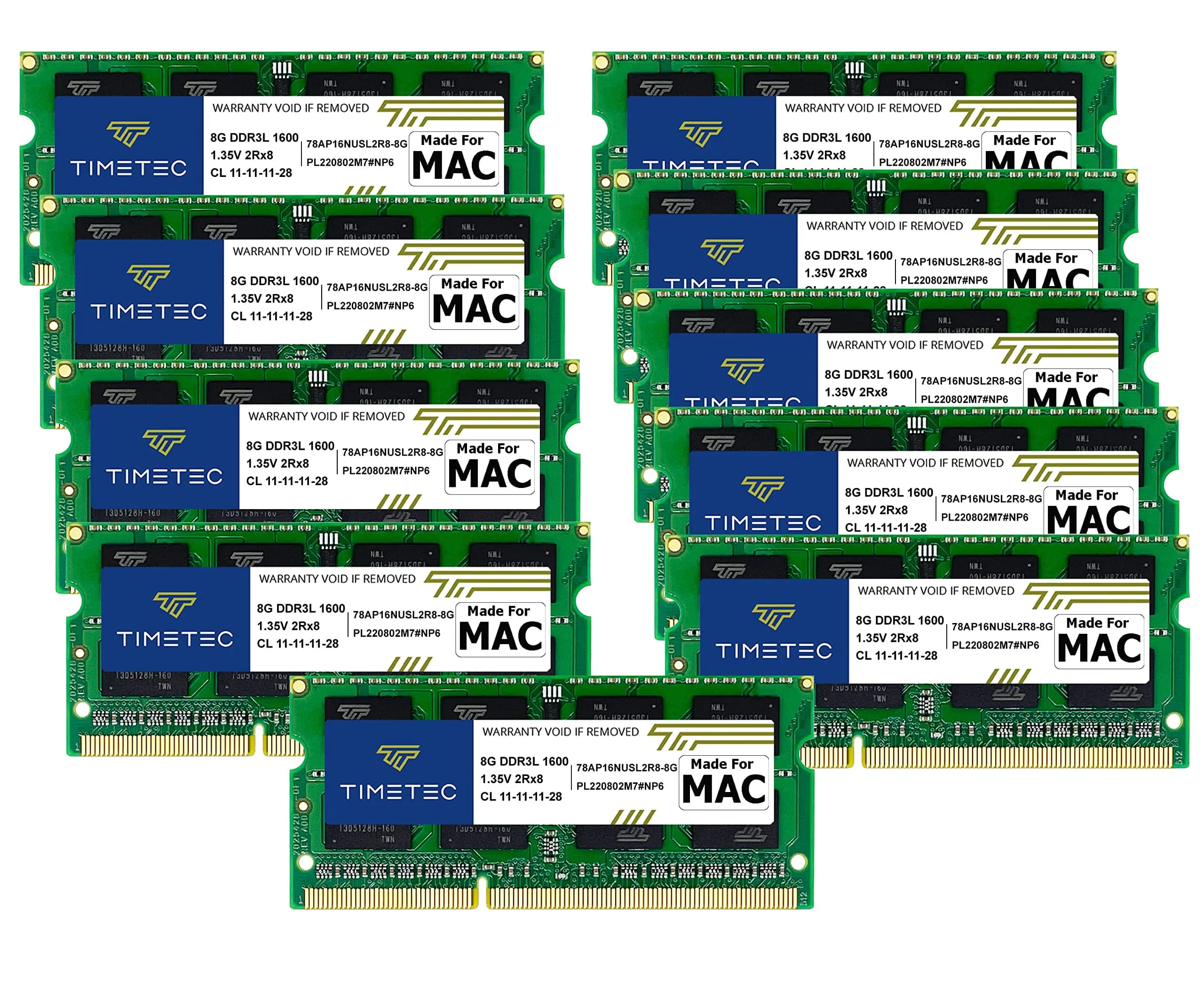 Timetec 8GB KIT (2x4GB) DDR3L 1600MHz SODIMM RAM for Apple MacBook Pro, iMac, Mac Mini — 80GB KIT(10x8GB)